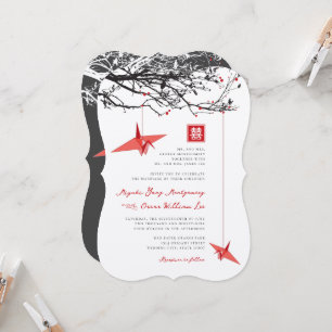 Invitation Mariage de citation d'amour et de grues en papier 