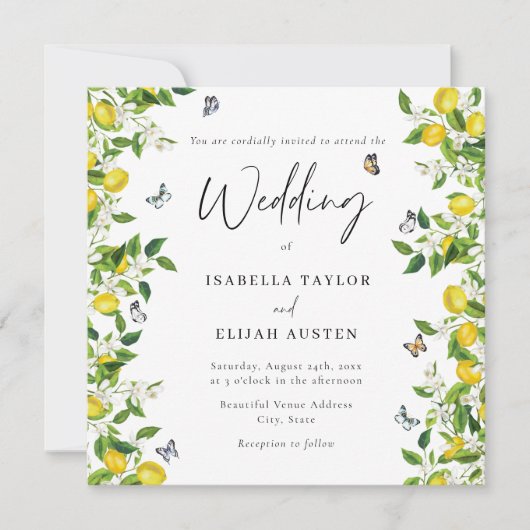 Invitation Mariage de citron botanique d'été (Devant)