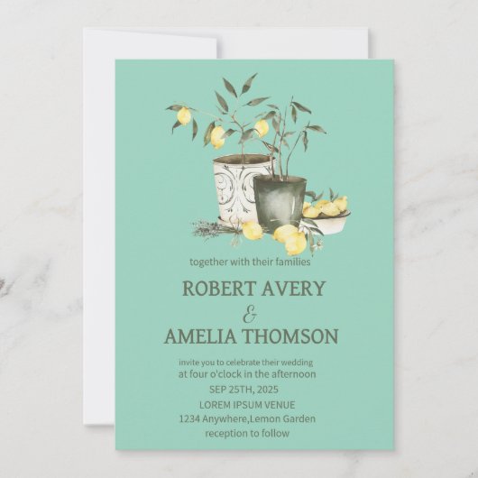 Invitation Mariage de citron rustique méditerranéen (Devant)