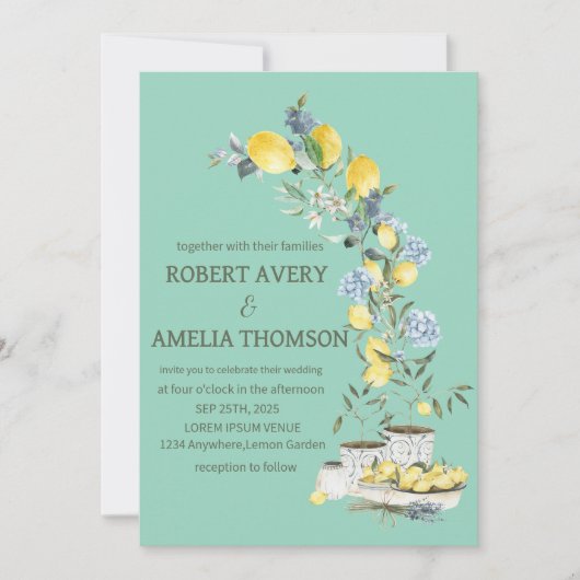 Invitation Mariage de citron rustique méditerranéen (Devant)