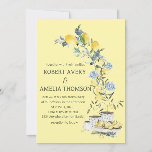 Invitation Mariage de citron rustique méditerranéen (Devant)