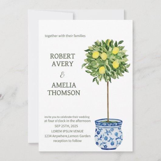 Invitation Mariage de citron rustique méditerranéen (Devant)
