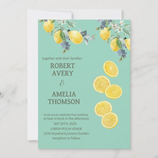 Invitation Mariage de citron rustique méditerranéen (Devant)