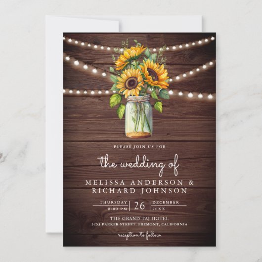 Invitation Mariage de code du Mason Jar QR en bois rustique (Devant)