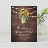 Invitation Mariage de code du Mason Jar QR en bois rustique (Debout devant)