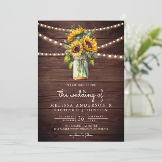 Invitation Mariage de code du Mason Jar QR en bois rustique (Debout devant)