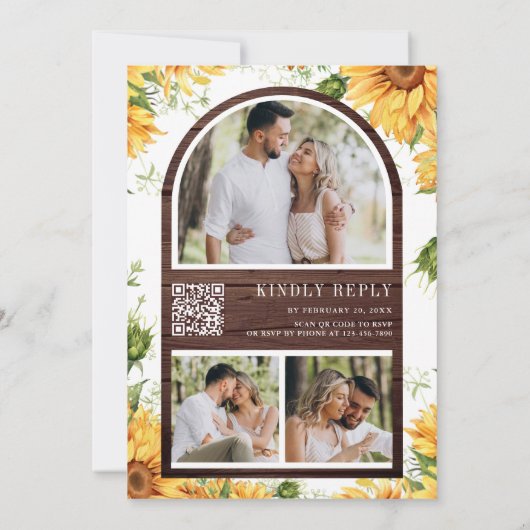 Invitation Mariage de code du Mason Jar QR en bois rustique (Dos)