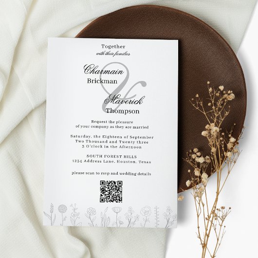 Invitation Mariage de code Qr à la main noire et blanche