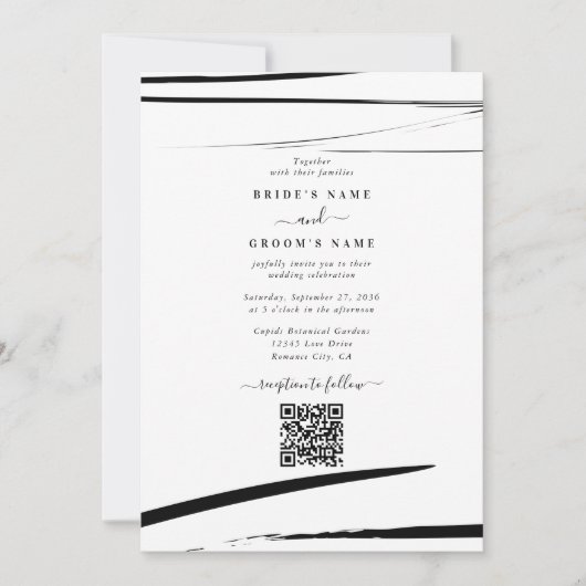 Invitation Mariage de code QR Abstrait noir moderne (Devant)