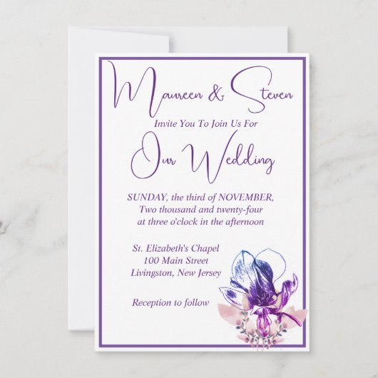 Invitation Mariage de code QR blanc élégant de l'orchidée (Devant)