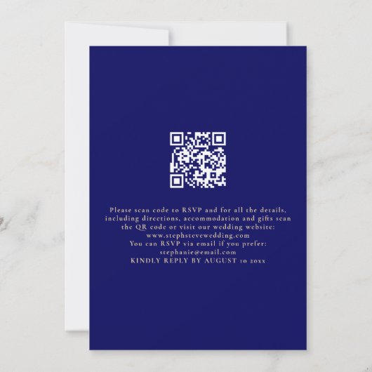 Invitation Mariage de code QR bleu marine (Dos)