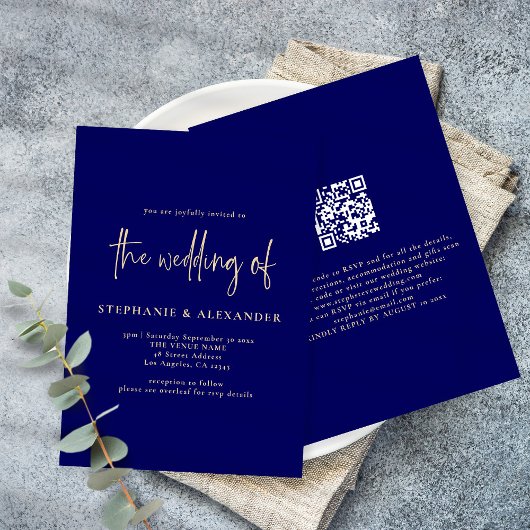 Invitation Mariage de code QR bleu marine