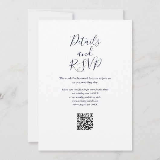 Invitation Mariage de code QR bleu marine (Dos)