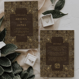 Invitation Mariage de code QR Brown vintage Frame
