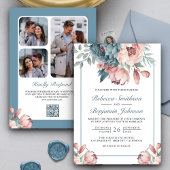 Invitation Mariage de code QR couleur bleu et rose