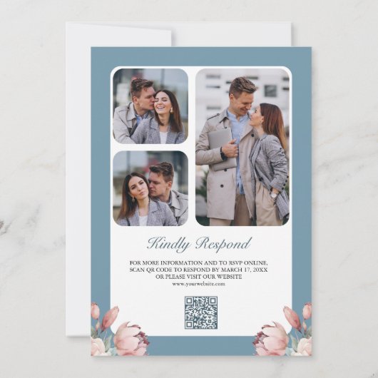 Invitation Mariage de code QR couleur bleu et rose (Dos)