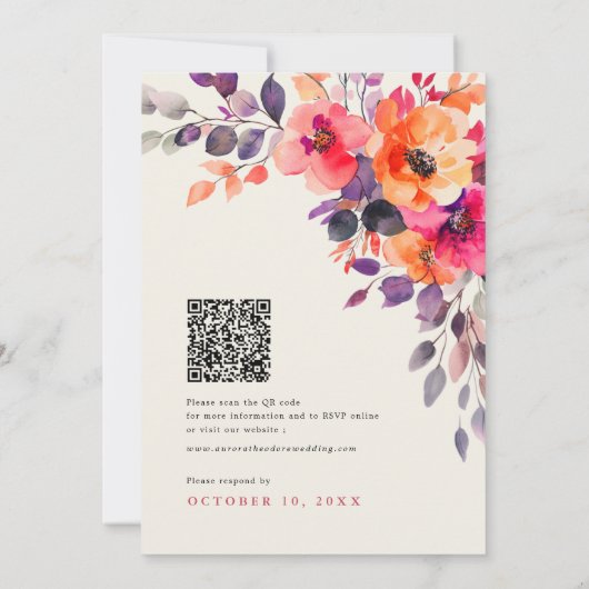 Invitation Mariage de code QR couleur orange rose brillant (Dos)