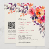 Invitation Mariage de code QR couleur orange rose brillant (Devant / Derrière)