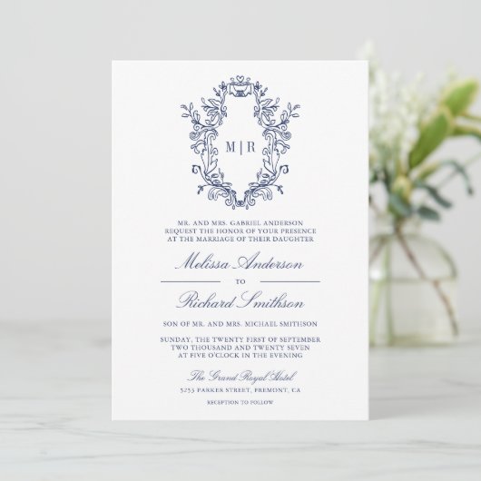 Invitation Mariage de code QR Crest de la Chinoiserie blanche (Debout devant)