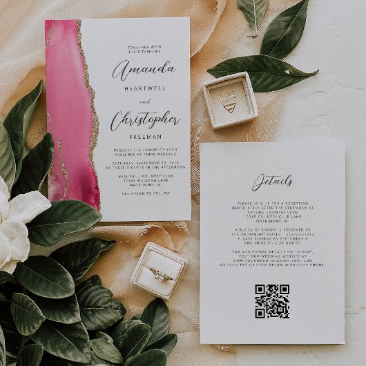 Invitation Mariage de code QR d'âge or rose