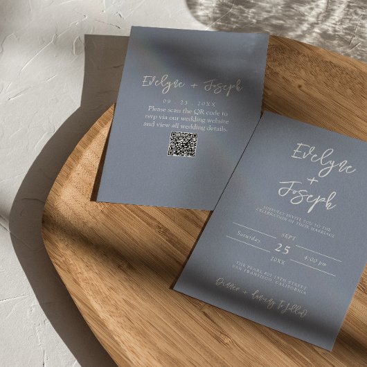 Invitation Mariage de code QR de Boho élégant bleu Dusty mode