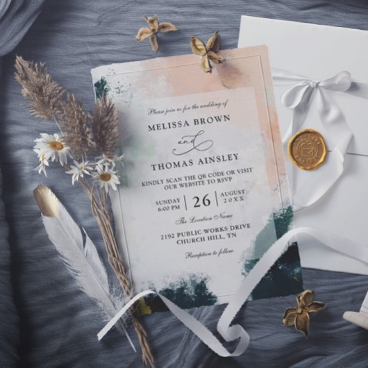 Invitation Mariage de code QR de budget moderne abstrait colo