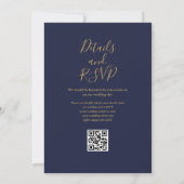Invitation Mariage de code QR de code bleu et or marine (Dos)