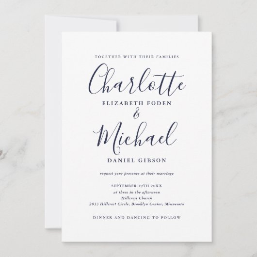 Invitation Mariage de code QR de code bleu marine (Devant)