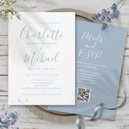 Invitation Mariage de code QR de code Dusty Blue Elegant