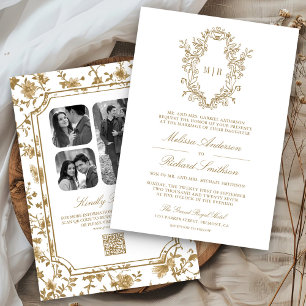 Invitation Mariage de code QR de la Chinoiserie blanche et or