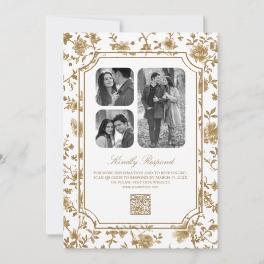 Invitation Mariage de code QR de la Chinoiserie blanche et or (Dos)