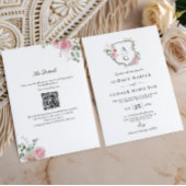 Invitation Mariage de code QR de la crête de monogramme rose 