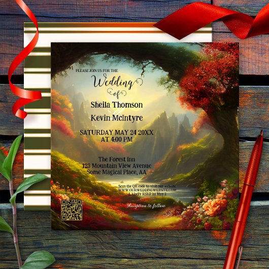 Invitation Mariage de code QR de la forêt enchantée magique