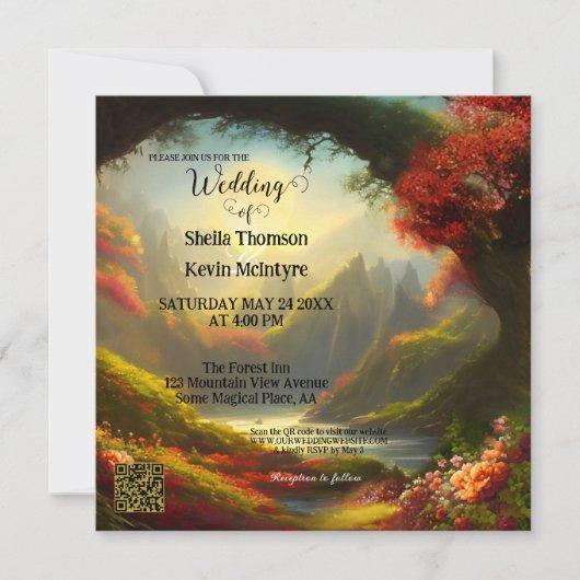 Invitation Mariage de code QR de la forêt enchantée magique (Devant)