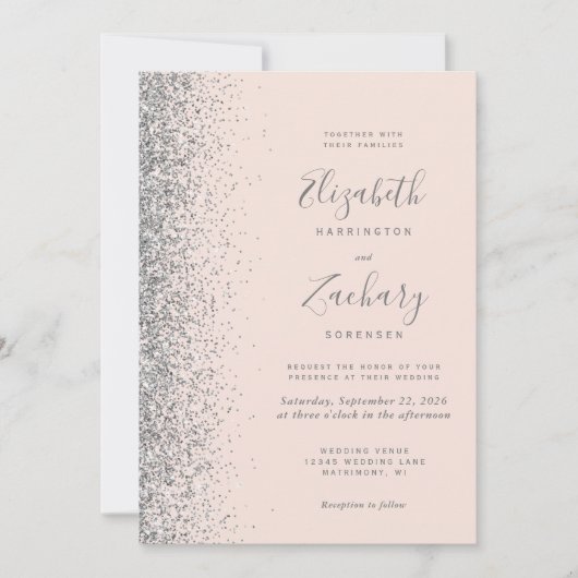 Invitation Mariage de code QR de la Parties scintillant argen (Devant)