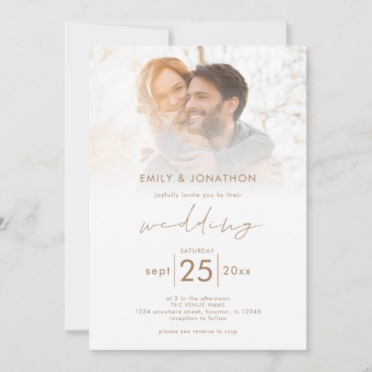 Invitation Mariage de code QR de la photo de script moderne (Devant)