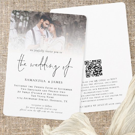 Invitation Mariage de code QR de la photo de script moderne