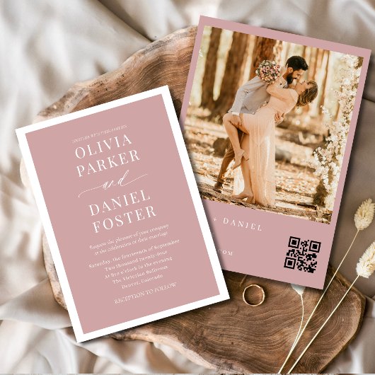 Invitation Mariage de code QR de la photo rose