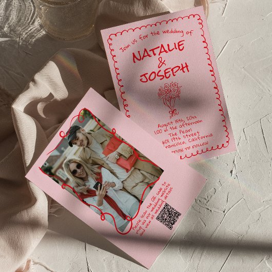 Invitation Mariage de code QR de la photo rouge rose de la ma