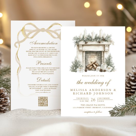 Invitation Mariage de code QR de Noël - Bow de cheminée