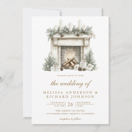 Invitation Mariage de code QR de Noël - Bow de cheminée (Devant)