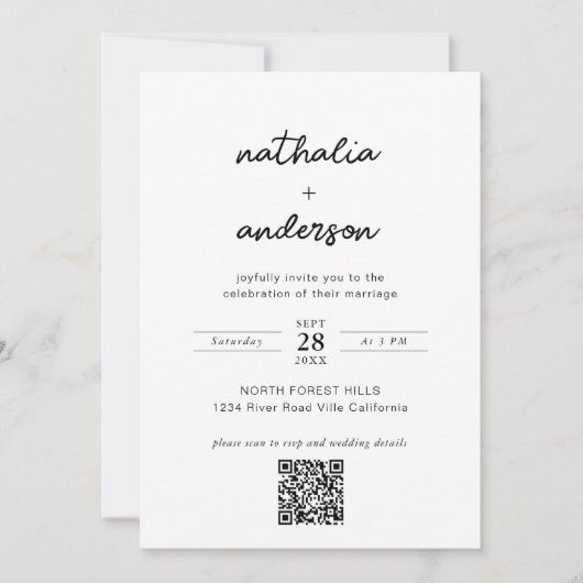 Invitation Mariage de code QR de photo de script simple moder (Devant)