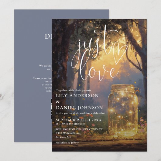 Invitation Mariage de code QR de pot Mason de Forêt Magique J (Devant / Derrière)