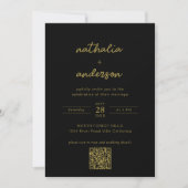 Invitation Mariage de code QR de script Black Moderne (Devant)