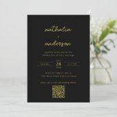Invitation Mariage de code QR de script Black Moderne (Debout devant)
