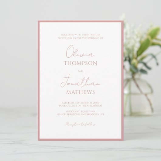 Invitation Mariage de code QR de script de bordure rose pouss (Debout devant)