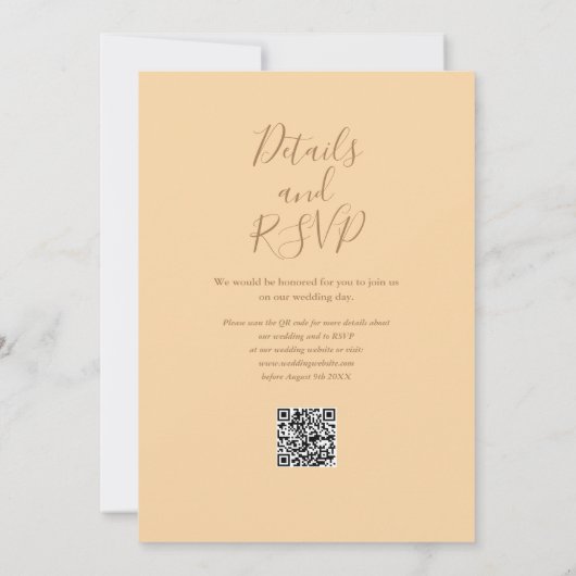 Invitation Mariage de code QR de script élégant Champagne (Dos)