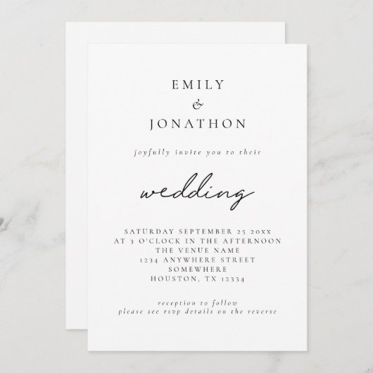 Invitation Mariage de code QR de script simple (Devant / Derrière)