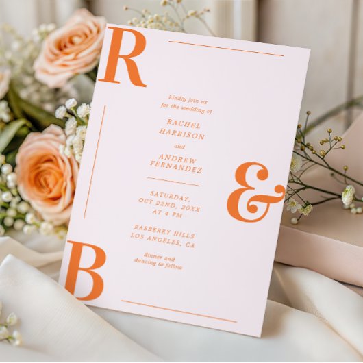 Invitation Mariage de code QR de style rose et orange