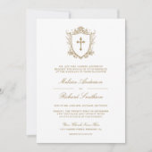 Invitation Mariage de code QR de Victoria blanc et d'or catho (Devant)
